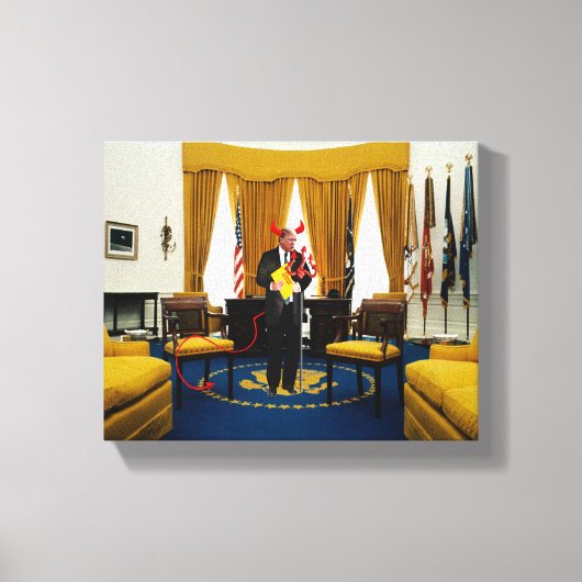 Duivel Donald Trump Stealing Documenten Canvas Pri (Voorkant)