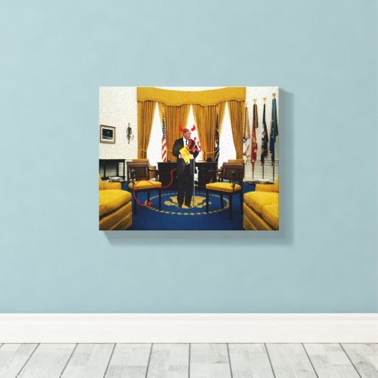 Duivel Donald Trump Stealing Documenten Canvas Pri (Insitu (Houten vloer))