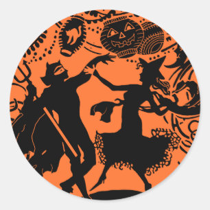 Duivel Heks Dans Silhouet Illustratie Ronde Sticker