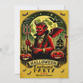 Duivel in Graveyard Yellow Halloween Party Kaart (Voorkant)
