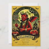 Duivel in Graveyard Yellow Halloween Party Kaart (Achterkant)