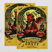  Duivel in Graveyard Yellow Halloween Party Kaart (Voorkant / Achterkant)