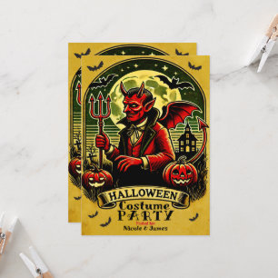 Duivel in Graveyard Yellow Halloween Party Kaart