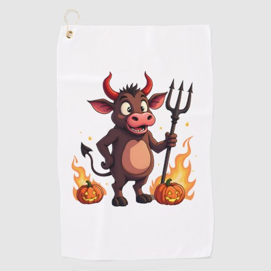 Duivel Koe Mischief Golfhanddoek (Voorkant)