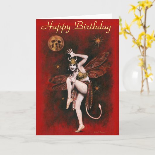  Duivel Lady Verjaardag Kaart (Gele Bloem)