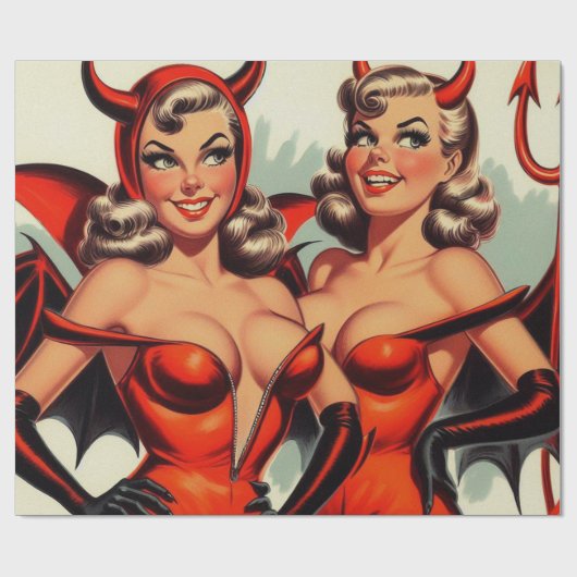  duivel meisjes illustratie cadeaupapier (Vlak)