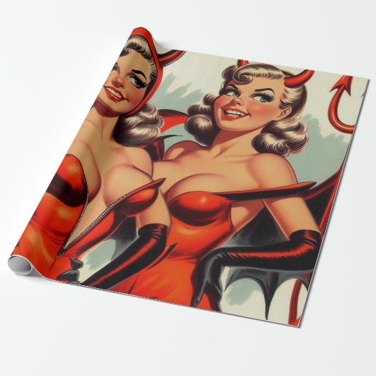  duivel meisjes illustratie cadeaupapier (Uitgerold)