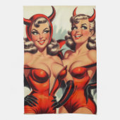  duivel meisjes illustratie theedoek (Verticaal)