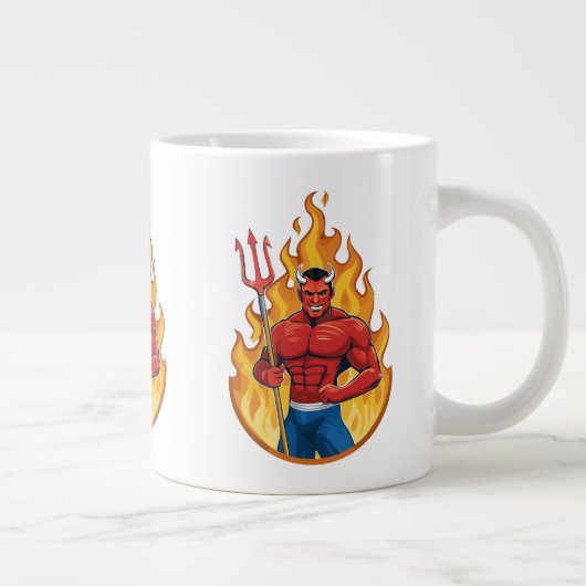 Duivel met drietand grote koffiekop (Rechts)