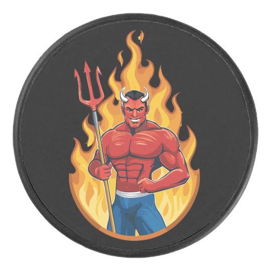 Duivel met drietand hockey puck (Voorkant)