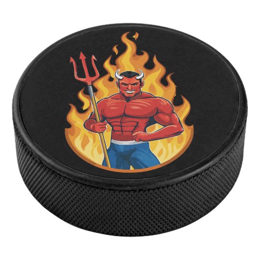 Duivel met drietand hockey puck (3/4)