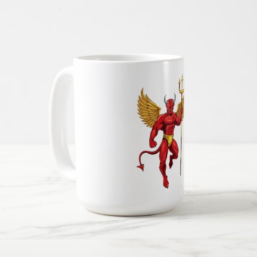 Duivel met drietand koffiemok (Voorkant links)