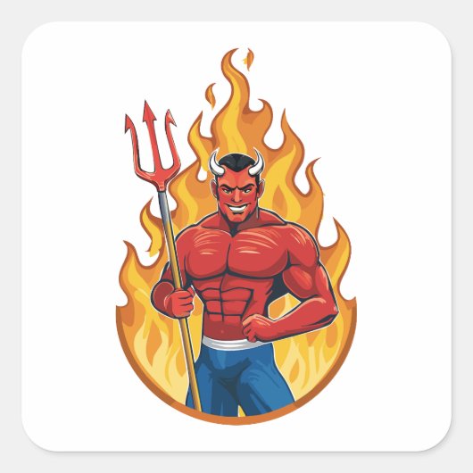 Duivel met drietand vierkante sticker (Voorkant)