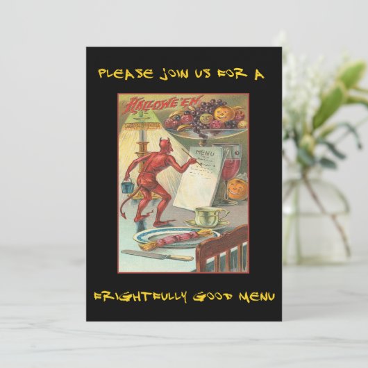 duivel op Halloween party met een bloedige tekst Kaart (Staand voorkant)