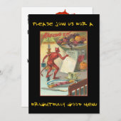  duivel op Halloween party met een bloedige tekst Kaart (Voorkant / Achterkant)