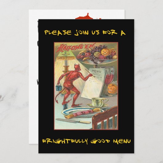  duivel op Halloween party met een bloedige tekst Kaart (Voorkant / Achterkant)