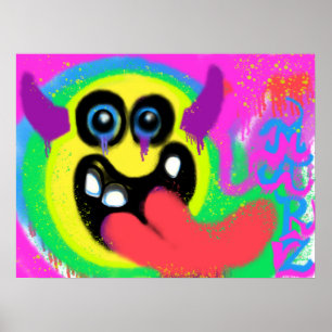 Duivel Rock N Roll Gelukkig Emoji Graffiti Poster