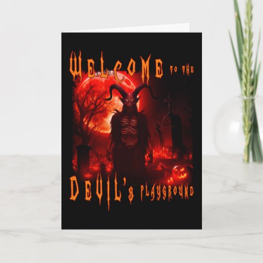Duivel Satan op nachtkerkhof met bloedrode maan Bedankkaart (Voorkant)