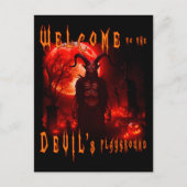 Duivel Satan op nachtkerkhof met bloedrode maan Briefkaart (Voorkant)