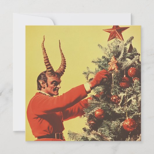 Duivel versiert de kerstboom feestdagenkaart (Voorkant)