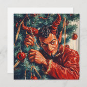 Duivel versiert de kerstboom feestdagenkaart (Voorkant / Achterkant)