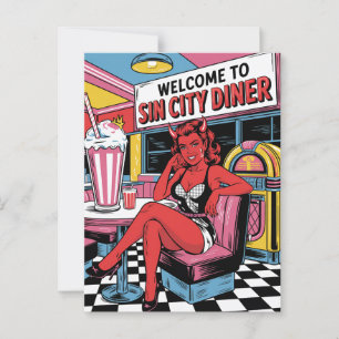 Duivelachtige vrouw bij het Sin City Diner-stripbo Briefkaart