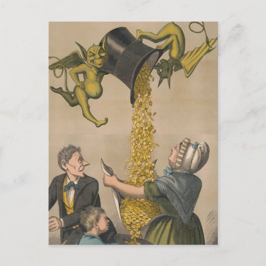 Duivels gieten gouden munten in het Schort van de  Briefkaart (Voorkant)