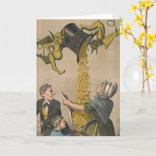Duivels gieten gouden munten in het Schort van de  Kaart (Gele Bloem)