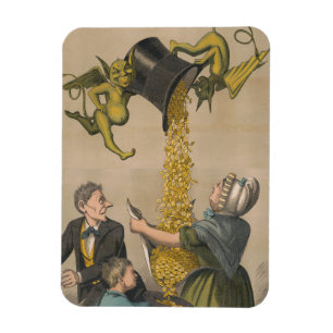 Duivels gieten gouden munten in het Schort van de  Magneet