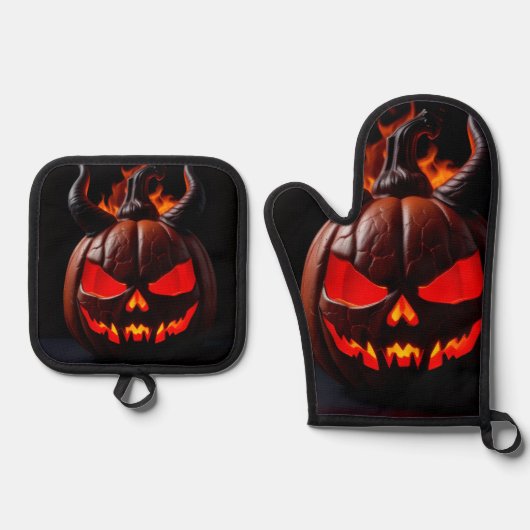 Duivels Pompoen Kroon Halloween Ovenwant Set (Voorkant)