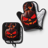 Duivels Pompoen Kroon Halloween Ovenwant Set (Voorkant / Achterkant)