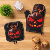 Duivels Pompoen Kroon Halloween Ovenwant Set (Top down)
