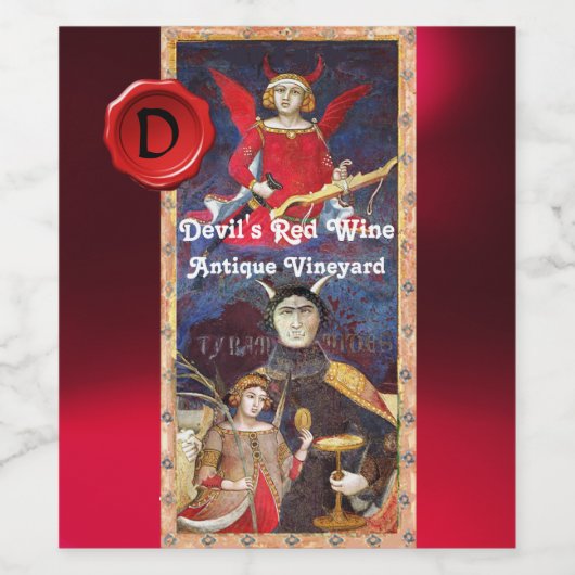 DUIVELS RODE WIJN WASZEGEL INITIALEN /ANTIEKE TARO WIJN ETIKET (Enkel label)