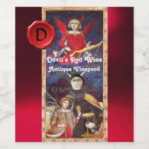 DUIVELS RODE WIJN WASZEGEL MONOGRAM /ANTIEKE TAROT ETIKET