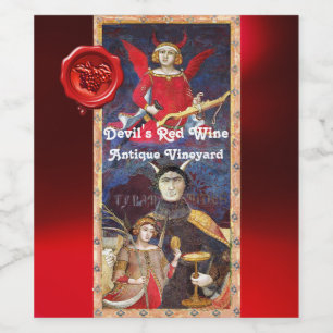 DUIVELS RODE WIJN WAX ZEGEL /ANTIEKE TAROTKAARTEN ETIKET