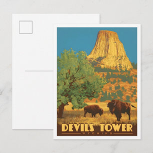 Duivels Toren Wyoming USA Vintage Reis Kunst Briefkaart
