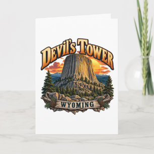 Duivels Toren Wyoming Vintage Zonsondergang Grafie Kaart