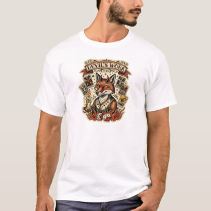 Duivels Werk Sly Fox Tarotkaart Tattoo Flash Mysti T-shirt