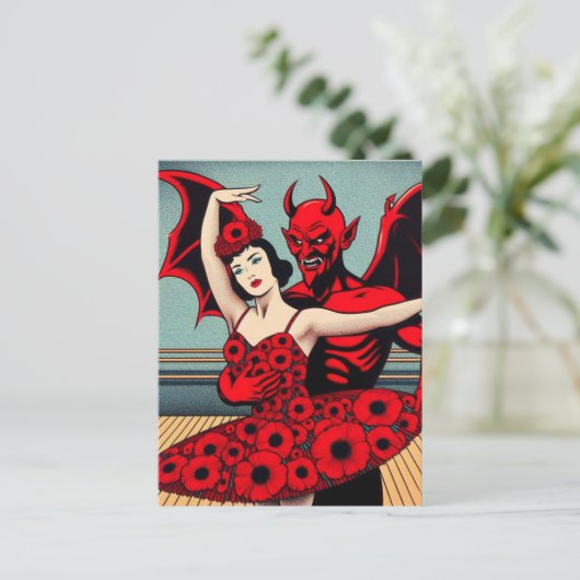 Duivelsballet met een vrouw in een rode bloemenjur briefkaart (Staand voorkant)