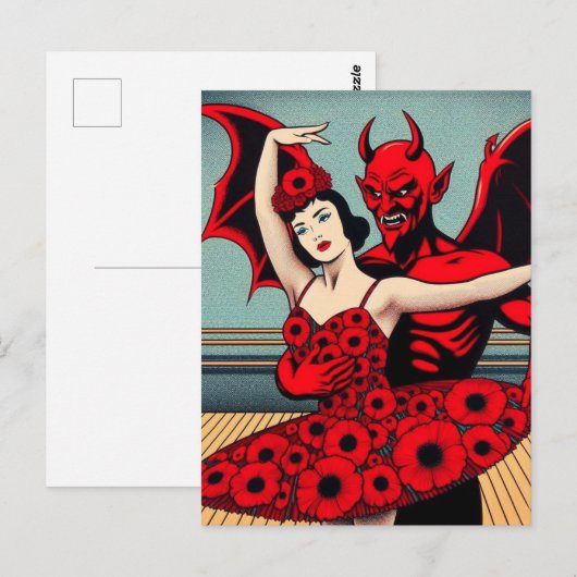 Duivelsballet met een vrouw in een rode bloemenjur briefkaart (Voorkant / Achterkant)