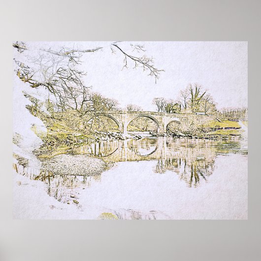 Duivelsbrug Kirkby Lonsdale Potloodschets Poster (Voorkant)