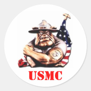 DUIVELSE HOND USMC RONDE STICKER