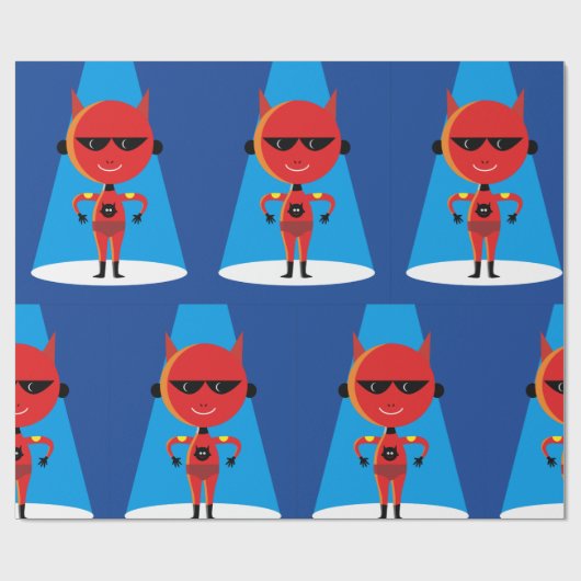 Duivelse superheldenpersonage vet rood en blauw cadeaupapier (Vlak)