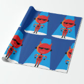 Duivelse superheldenpersonage vet rood en blauw cadeaupapier (Uitgerold)