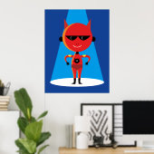 Duivelse superheldenpersonage vet rood en blauw poster (Thuiskantoor)