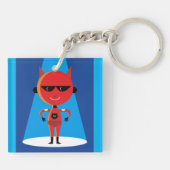 Duivelse superheldenpersonage vet rood en blauw sleutelhanger (Achterkant)