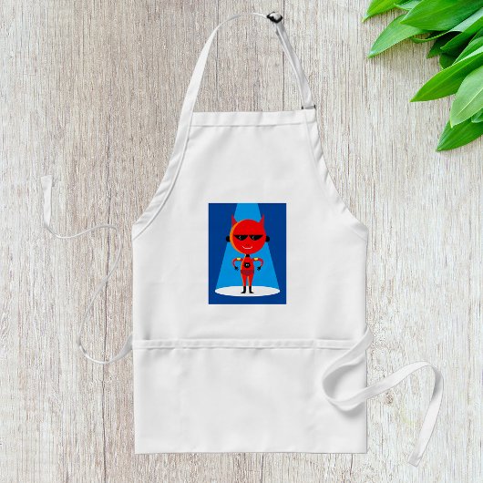 Duivelse superheldenpersonage vet rood en blauw standaard schort