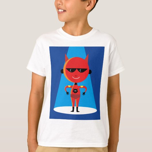 Duivelse superheldenpersonage vet rood en blauw t-shirt (Voorkant)