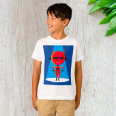 Duivelse superheldenpersonage vet rood en blauw t-shirt