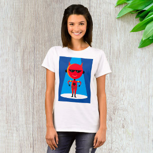 Duivelse superheldenpersonage vet rood en blauw t-shirt